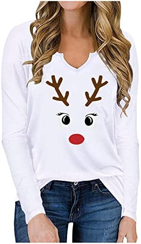 חולצות חג מולד מכוערות אייל לנשים חולצה חמודה סוודר סוורר בגדי רחוב צווארון שרוול ארוך חולצה רופפת חולצה