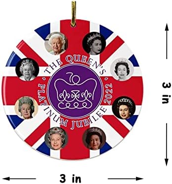 המלכה אליזבת השנייה פלטינה יובל 70 קישוטים לזכר - חג המולד 2022 קישוט תלוי, 3 '' חג המולד שמח חג המולד חג המולד קישוט אקרילי