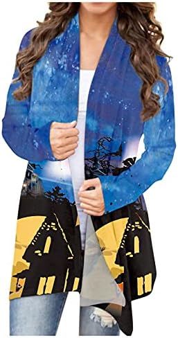 לנשים ליל כל הקדושים שרוול ארוך פתוח קדמי קרדיגן מצחיק דלעת 3D הדפס חולצה חולצה על מעילי הגעה קלים
