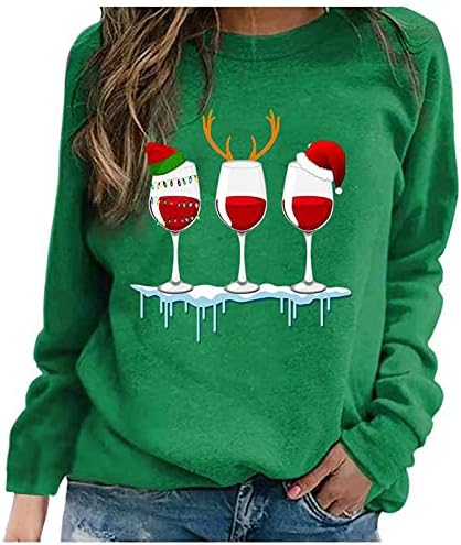 הדפסת חג מולד מזדמנת של נשים סוודר שרוול ארוך סוודר פלוס גודל גודל לנשים סווטשירט רופף צוואר עגול