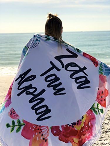 Sorority Shop Phi Mu עיצוב פרחוני מגבת חוף עגולה עם שוליים - 60 אינץ