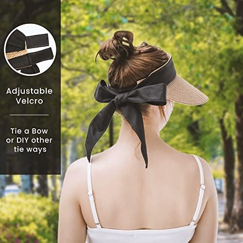 עניבת גב קש קש לנשים מגן שמש כובע שמש מגולגלת עם שוליים רחבים הניתן לאריזה מתכווננת, מעוצב בקוריאה