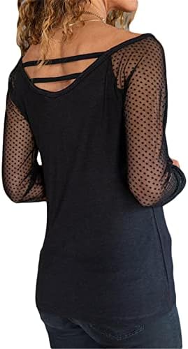 רבעון אורך שרוול חולצה 2022 נשים סקסי עגול צוואר למעלה תחרה ארוך שרוול אופנתי מודפס אופנה צוואר טי