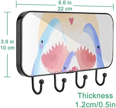 כריש צבעי מים עגל הדפסה משפחתית מעיל קיר קיר קיר, מתלה מעיל כניסה עם 4 חיבור לעיל מעיל גלימות ארנק חדר אמבטיה כניסה לסלון