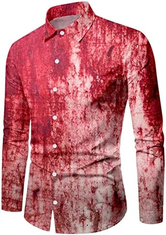 מפלגת Mynkyll זכר ליל כל הקדושים דם דם חולצה מודפסת שרוול ארוך פנה צווארון חולצות אימון שרוול ארוך גברים