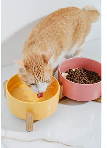 דפא חתול מחמד קערת מזון מים מזין עמיד מרובה צבע אפשרות כפול לחיות מחמד קערות עם עץ לעמוד לכלבים מזין אספקת מוצר - כפול צהוב מ