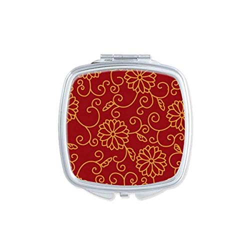 סיני יפני סגנון אסיה פרחי מפרץ דפוס מראה נייד קומפקטי כיס איפור כפול צדדי זכוכית
