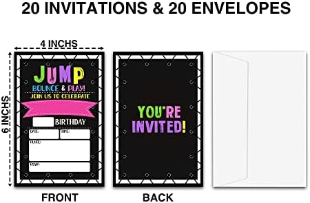 הזמנות ליום הולדת של Lefohlon Jump, 20 חבילות טרמפולינה דו צדדיות בית יום הולדת כרטיסי הזמנה למסיבת יום הולדת עם מעטפות, ציוד למסיבות לילדים-E26
