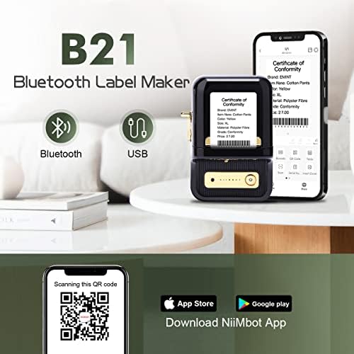 מדפסת תווית 2 אינץ 'B21 עם קלטת, יצרנית מדבקות ניידת אלחוטית, מדפסת תרמית לעסקים קטנים, תוויות iOS ואנדרואיד תואמות, לכל מטרה של תוויות טקסט כתובת ברקוד