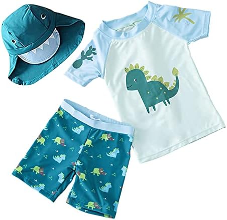 בנים פעוטות תינוקות בגד ים דו-חלקים בגד ים בגדי ים דינוזאור בגד ים של שומר השמש עם כובע upf 50+