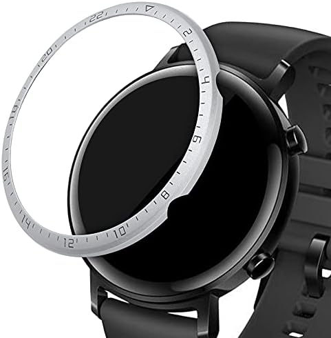 טבעת לוחית מגן Kwmobile תואמת את Huawei Watch GT2 - טבעת אלומיניום לשעונים חכמים - כסף/שחור