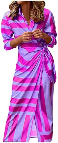 מיאשוי שרוול קצר מקסי שמלת נשים מודפס חצי שרוול אלגנטי מסוקס קולורבלוק פסים הדפסת חולצה שמלת קיץ