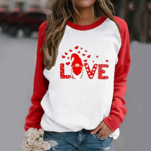 חולצות חג האהבה לנשים שרוול ארוך טרנדי צווארון מזדמן אהבה טוניקות חגיגה גרפיות