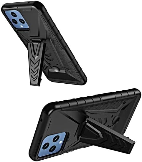 תואם למארז TMobile Revvl 6 5G עם קליפ חגורת נרתיק היברידי היברידי אטום זעזועים מכסה טלפון עם קיקסטנד - שחור