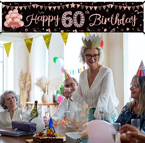 יואוקי שמח יום הולדת 60 באנר קישוטי עבור נשים, עלה זהב 60 שנה ישן יום הולדת סימן ספקי צד, שישים יום הולדת תפאורה רקע עבור חיצוני מקורה