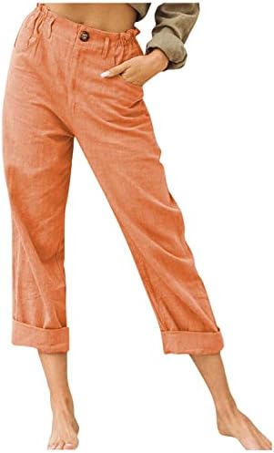 מכנסי פשתן ymadreig לנשים 2023 מכנסי פלאצו עם מותניים גבוהים ברגל רחבה מכנסי טרקלין ארוכים מכנסיים מכנסיים עם כיס עם כיס