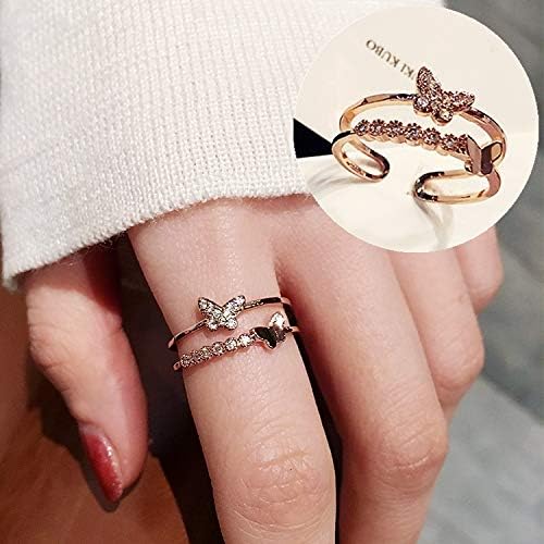 2023 חדש חדש פרפר כנף טבעת נשי זנב טבעת אופנה אישיות פתיחת מתכוונן זירקון טבעת תכשיטי טמפרמנט פשוט וקומפקטי מתכוונן טבעות לנשים מגניב