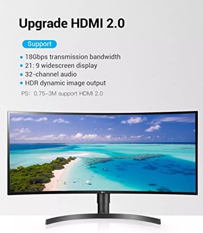 כבל HDMI מהיר 15ft במהירות גבוהה 4K HDMI עם Ethernet תומך ב- 4KX2K 60Hz, 18 GBPS - 28 AWG - 3D/ARC/CEC/HDCP 2.2/CL3 - Xbox PS4 PC HDTV CNE585758