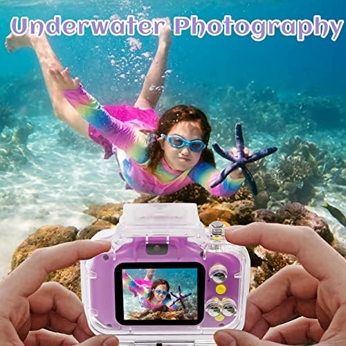 ילדים אטומים למים עמיד למים צעצועים למצלמה מתחת למים מתנות ליום הולדת בנות בנות 3-12 ילדים HD מצלמת פעולה דיגיטלית 2 אינץ 'מסך IPS עם כרטיס 32GB