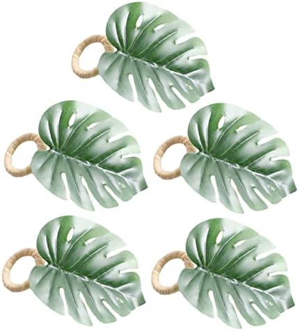 Bestoyard 5 PCS Monstera Leaf מפית טבעות טבעות ירוקות טבעות חוף מחזיק מפיות למפיות שולחן מפית מפית חידוש טבעות מפיות אבזם מפית מפית ייחודי