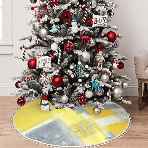 אפור וצהוב מופשט ציור אמנות פומפום חצאית עץ חג המולד חצאית עץ עץ עץ. קוטר 30/36/48 אינץ '