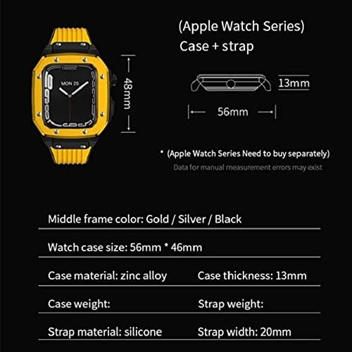 BDNJN סגסוגת שעון רצועת רצועה לסדרת Apple Watch 7 6 5 4 SE 45 ממ 44 ממ 42 ממ מתכת יוקרה גומי נירוסטה שעון נירוסטה שינוי ערכת שעון רצועת שעון לגברים (צבע: 10 ממ אבזם זהב, גודל: 42 ממ