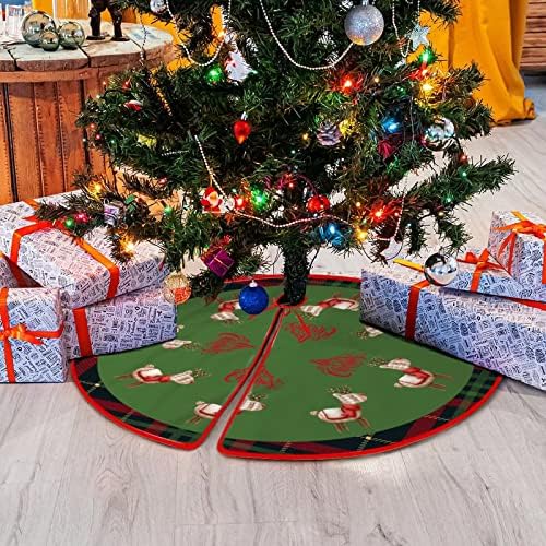 מחצלת עץ חג המולד 30 X30 משובץ באפלו משובץ חצאית עץ אדום וירוק איילים וכפפות פתית שלג מתנות כיסוי חצאית עץ וינטג 'לקישוט עץ חג המולד