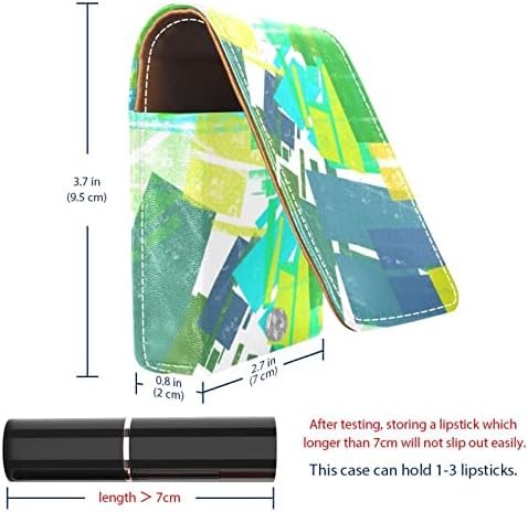 איפור שפתון מקרה מחזיק מיני תיק נסיעות קוסמטי פאוץ, ארגונית עם מראה עבור מחוץ שושבינה מתנת מסיבת חתונת ארנק, מודרני גיאומטרי דפוס ירוק מופשט אמנות