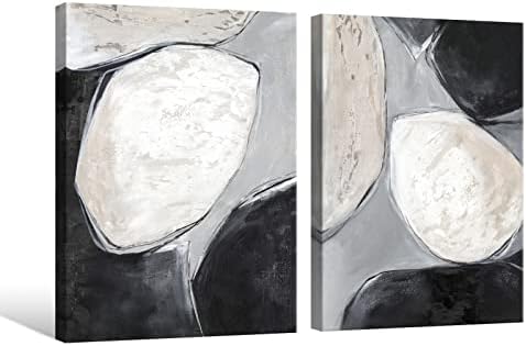 צ ' אדו יצירות אמנות מופשט קיר אמנות שחור ולבן אבן גיאומטריה ציור מעגל אפור תמונה מודרני יצירות אמנות ממוסגר מוכן לתלות לאמבטיה חדר שינה סלון משרד בית תפאורה