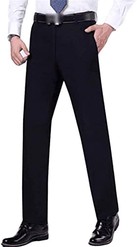 מכנסי מתיחה מוצקים 4-כיוונים של גברים ישר בכושר שמלת קדמית שטוחה מכנסיים קלים קלים מכנסיים מזדמנים אולטרה רזה