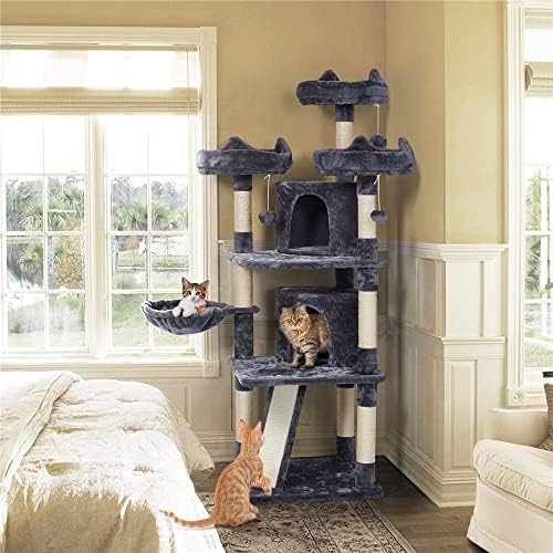 68.5 H מגדל עץ חתול רב -שכבתי גדול עם דירות ומוטות, בית אפור כהה דירה גדולה
