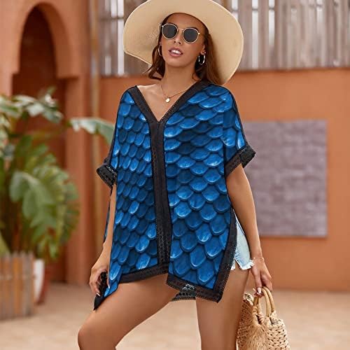 בייקוטואן כחול דגי סולמות סגנון נשים וחוף ביקיני בגד ים החוף לשחות לחפות שמלת הדפסה