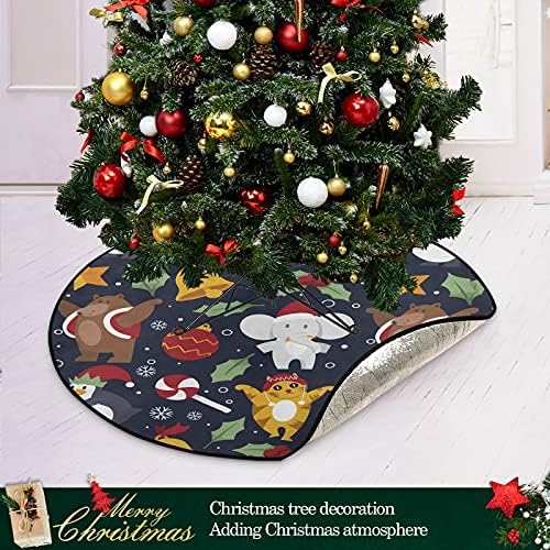 דפוס חג המולד-פוני-עם עם חיות חג המולד מחצלת עץ אטום למים עמד