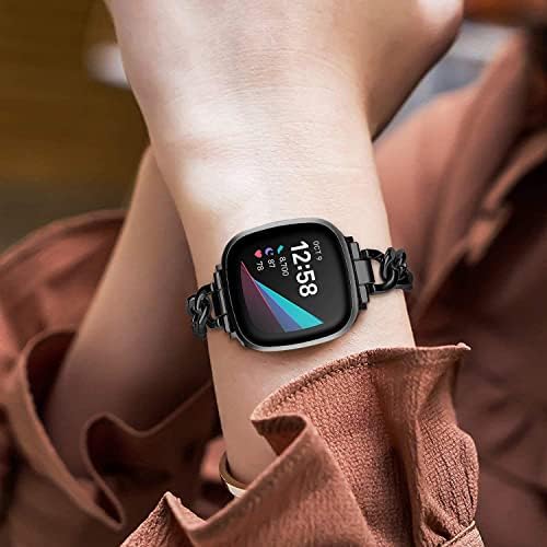 להקות מגניבות לנשים מטאל חכמות תואמות ל- Fitbit Sense/Fitbit versa 3 להקות לנשים לבושות, רצועת צמחיית כף יד למתכת עבור Fitbit Sense 2/Versa 4