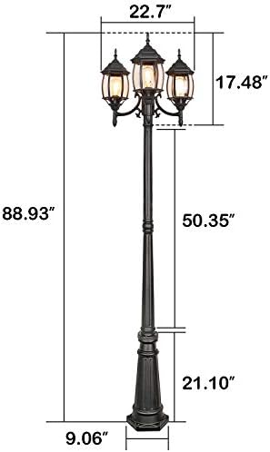 היקוליטי 89 אור פוסט חיצוני, שילוב פוסט בעל 3 ראשים, מיקום רטוב אור רחוב חיצוני, תאורת פוסט מנורת נוף לד לחצר אחורית, פטיו, גינה, שביל, וכו' רשום