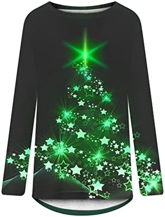 הוביל אור מחרוזת עץ חג המולד חולצה ניאון אור עד חולצה 3/4 שרוול צווארון עגול חג המולד סווטשירט סתיו 2022 חולצות