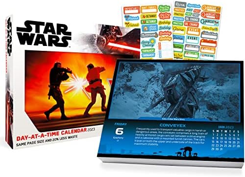 לוח השנה של מלחמת הכוכבים 2023, צרור מהדורת הקופסא-Deluxe 2023 Star Wars Saga Day-at-A-Time לוח שנה עם למעלה ממאה מדבקות לוח שנה