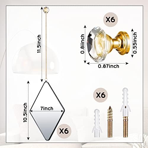 Qunclay 6 חבילה מראה קיר יהלום עם שרשרת מראה מראה עם שרשרת עם ידית יהלום מסגרת שרשרת דקורטיבית מראה כניסה לסלון ביתי בחדר אוכל חווה חווה קיר עיצוב קיר