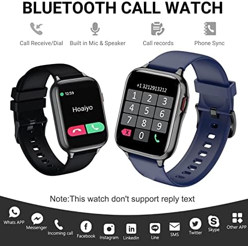 שעון חכם Hooaiyo, 1.7 אינץ 'מסך מגע שעון חכם עם שיחה/טקסט/דופק/SPO2/Sleep, מוזיקה, 3ATM אטום למים 21 גשש כושר למצב ספורט לאנדרואיד iOS