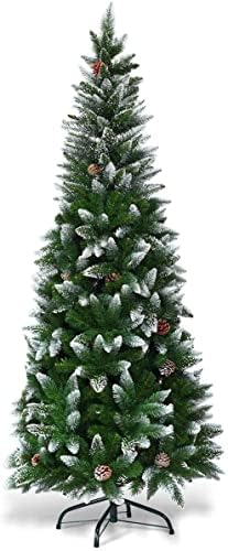 עץ חג המולד של שלג שלג גנרי שלג נוהר עץ חג המולד, עץ חג המולד דק שלג עם חרוטים אורנים, עץ חג המולד צירים עם מתכת קל להרכבה לבית, למשרד, לחנויות, מלונות, ירוק+לבן