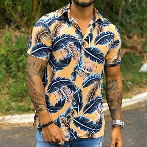 XXBR Mens Mens Hawaiian חולצות, קיץ שרוול קצר כפתור הדפס פרחוני טרופי למטה כושר רגוע בכושר חוף מזדמן חולצה