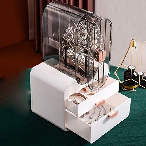 קופסת אחסון תכשיטים של Zhuhw קופסת עגילי ביתי עם קיבולת גדולה, קופסת עגילי עגילים, עמדת תכשיטים ידנית של שרשרת אבק
