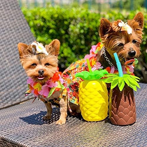 שמלת כלבים הוואי - שמלת הדפס היביסקוס לכלבי ילדות, גודל XL - תלבושת חוף מושלמת לחיות מחמד