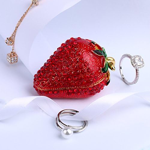 יו פנג קופסת תכשיט תלת -תזונה לבנות, קופסאות תכשיט תותים אדומות בעבודת יד מעוטרות לנשים