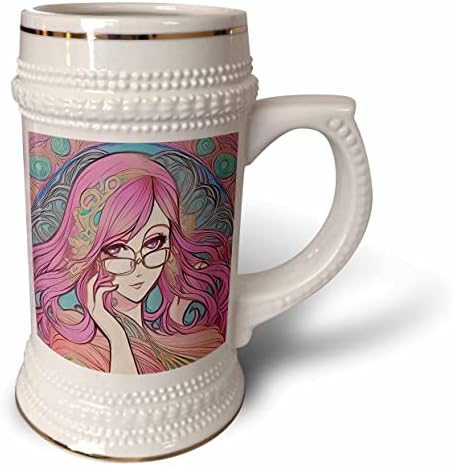 3drose Art Nouveau Woman. גברת יפה מביטה על החלק העליון שלה. - 22oz שטיין ספל