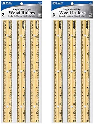 בזיק עץ שליט 12, סינגל מתכת קצה, סנטימטרים סנטימטר מטרי מדידת ניסוח שליטים, עבור תלמידי ציוד לבית ספר , 2-חבילות
