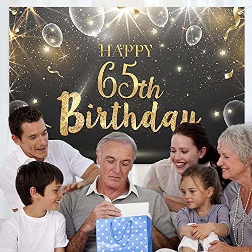 המגר 6 על 4 רגל שמח יום הולדת 65 גילטר שינינג באנר רקע-65 שנים קישוטי יום הולדת ספקי צד לנשים גברים-זהב שחור