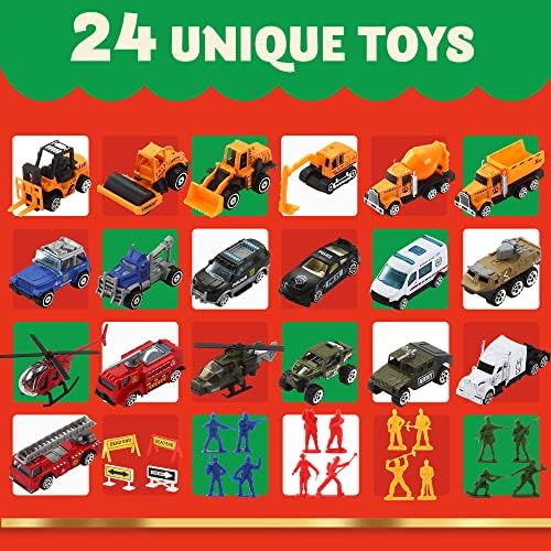 שמחה 2022 חג המולד אדוונט לילדים בנים 24 ימים ספירה לאחור לוח שנה עם למות יצוק מכוניות בניית מכוניות כלי רכב צבאיים וחיילים לילדים מסיבת טובות, בכיתה פרסים, חג המולד מתנה
