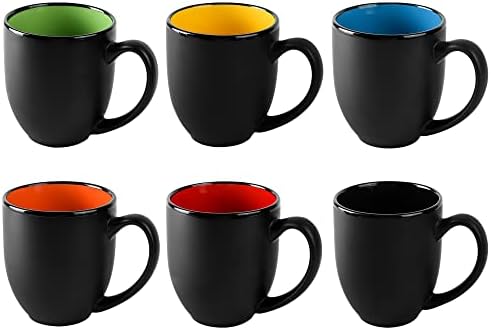16 עוז קרמיקה קפה ספל סטים עם גדול ידיות מט שחור פורצלן ספל מרובה צבעים כוסות קפה, תה, מיץ, קקאו סט של 6