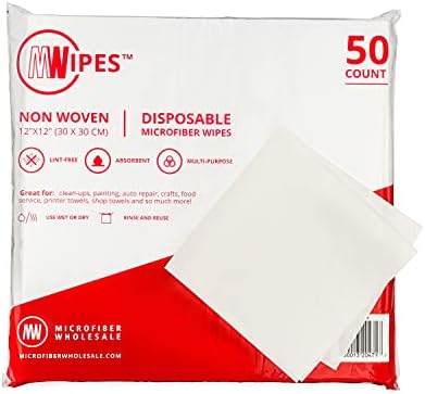 MWIPES בד ניקוי מיקרופייבר חד פעמי - 12 X 12 50 חבילה, ללא מוך, לא שוחק, כלי ניקוי ביתי סופג מאוד לבית, מטבח, מכונית, חלון.